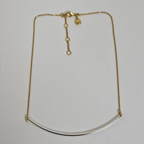 J Crew Necklace Choker Curved Tube Bar Gold Silver 2 Tone Delicate Minimalist - Picture 5 of 11